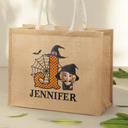 Halloween,Grandpa - Grandkids,Gift For Kids,Happy - Trick Or Treat Kid Monogram Halloween - Personalized Jute Beach Bag