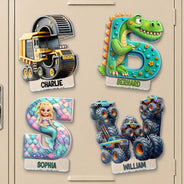 Adorable, Back To School, Gift For Kids, Icon - Truck Car Dinosaur Mermaid Alphabet - Personalized Acrylic Magnet