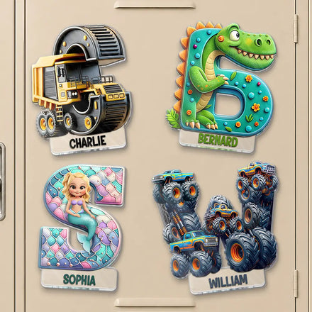 Truck Car Dinosaur Mermaid Alphabet - Personalized Acrylic Magnet