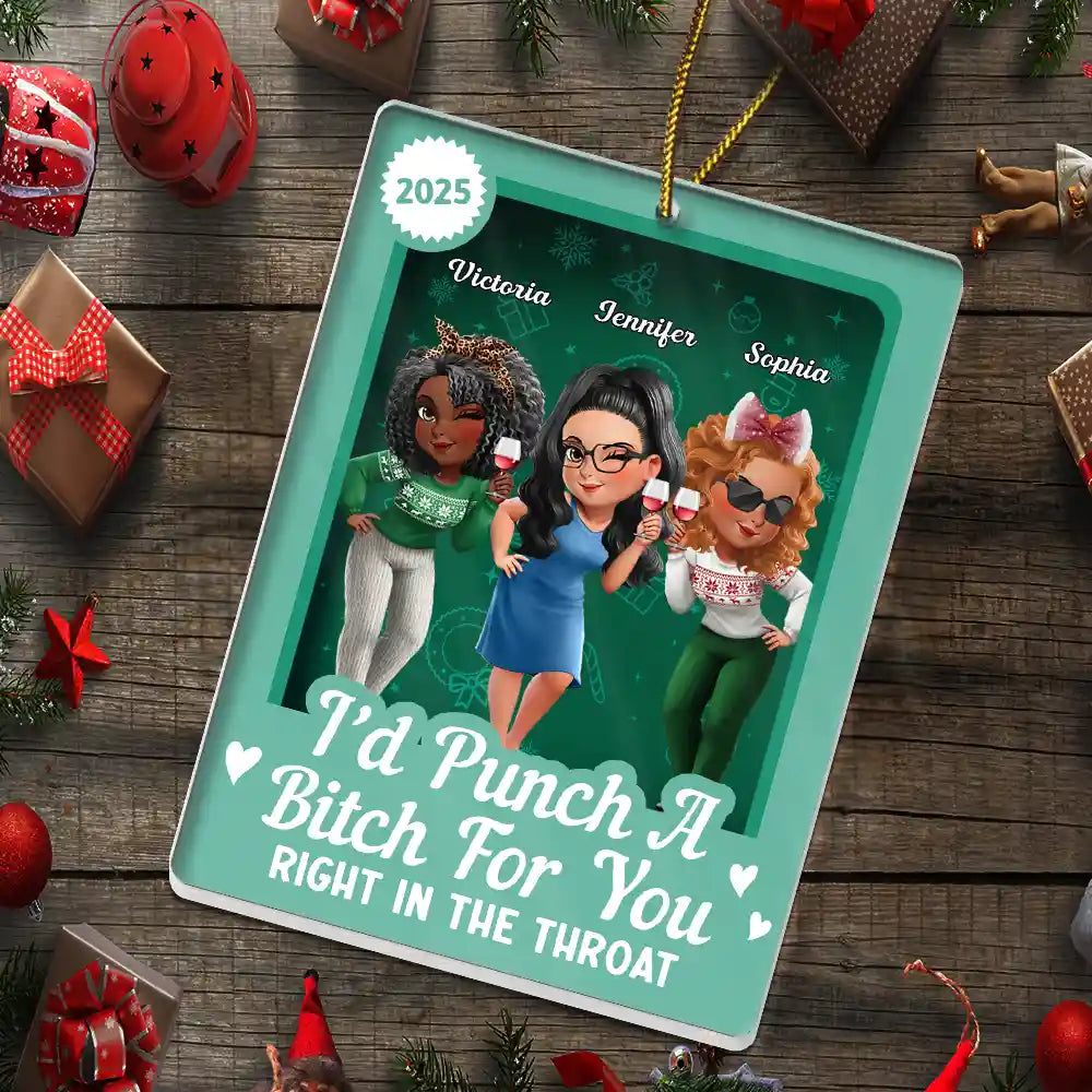 Gift For Bestie,Gift For Sisters,Happy,Christmas - Turban Besties Right In The Throat Toy Box - Personalized Custom Shaped Acrylic Ornament