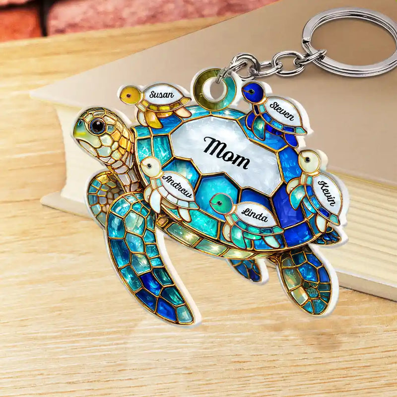 Gift For Grandma,Grandma - Grandkids,Gift For Mother,Beach,Happy - Turtle Stained Glass Mom Grandma - Personalized Acrylic Keychain