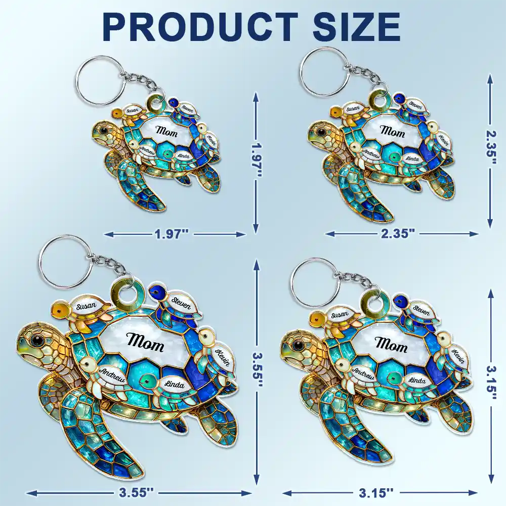 Gift For Grandma,Grandma - Grandkids,Gift For Mother,Beach,Happy - Turtle Stained Glass Mom Grandma - Personalized Acrylic Keychain