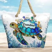 Gift For Grandma,Grandma - Grandkids,Grandma's Hobby,Beach,Happy - Turtle Mom Grandma - Personalized Beach Bag