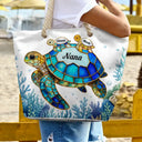 Gift For Grandma,Grandma - Grandkids,Grandma's Hobby,Beach,Happy - Turtle Mom Grandma - Personalized Beach Bag