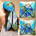 Gift For Grandma,Gift For Mother,Happy,Love,Icon - Turtle Silky Satin Effect Mom Grandma - Personalized Scarf