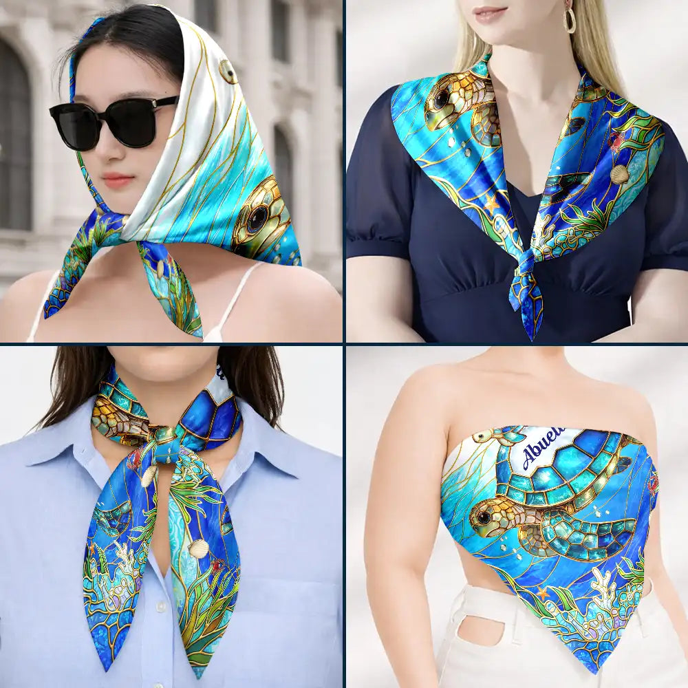 Gift For Grandma,Gift For Mother,Happy,Love,Icon - Turtle Silky Satin Effect Mom Grandma - Personalized Scarf