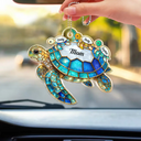 Gift For Grandma, Grandma - Grandkids, Beach, Happy - Turtle Stained Glass Mom Grandma - Personalized Acrylic Car Hanger