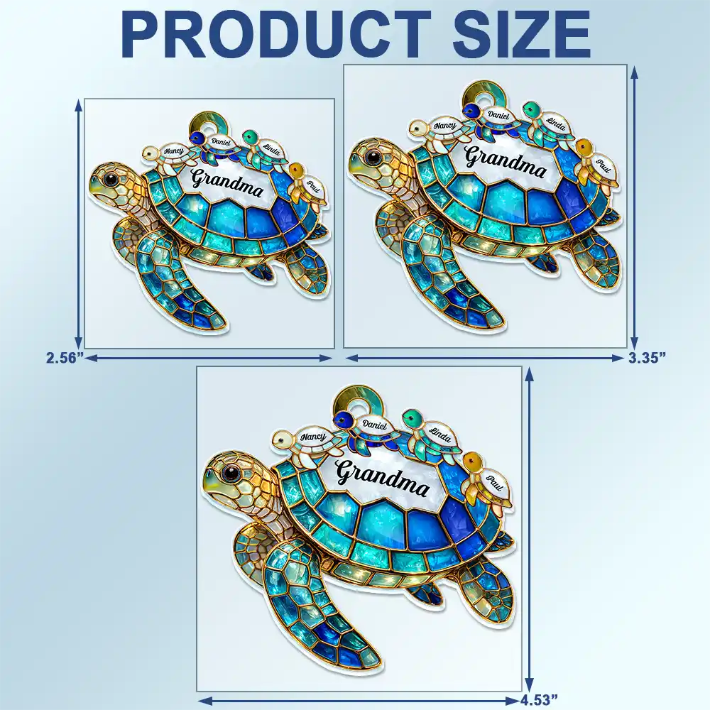 Gift For Grandma, Grandma - Grandkids, Beach, Happy - Turtle Stained Glass Mom Grandma - Personalized Acrylic Car Hanger