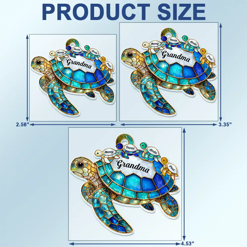 Gift For Grandma, Grandma - Grandkids, Beach, Happy - Turtle Stained Glass Mom Grandma - Personalized Acrylic Car Hanger