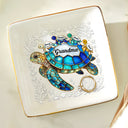 Gift For Grandma, Grandma - Grandkids, Beach, Happy - Turtle Stained Glass Mom Grandma - Personalized Ring Dish