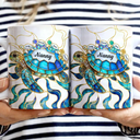 Gift For Grandma,Grandma - Grandkids,Beach,Happy - Turtle Stained Glass Mom Grandma - Personalized White Edge-to-Edge Mug