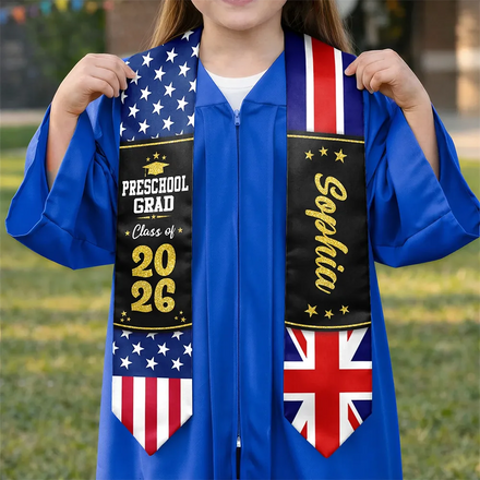 Two Country Flags - Personalized Kid Graduation Stole