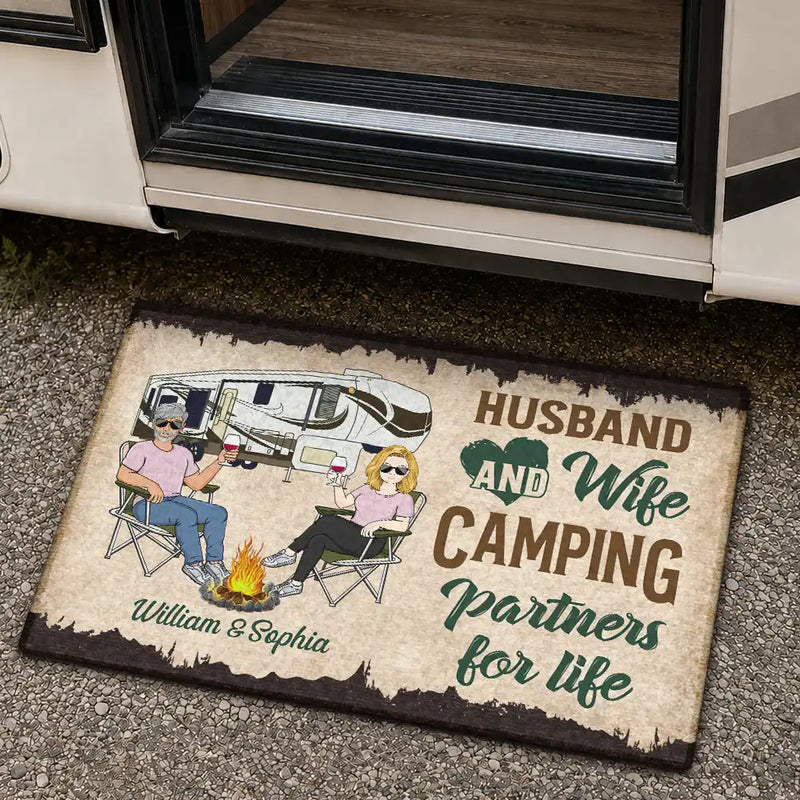 Camping Partners For Life Husband Wife Camping Couple - Personalized Custom Doormat