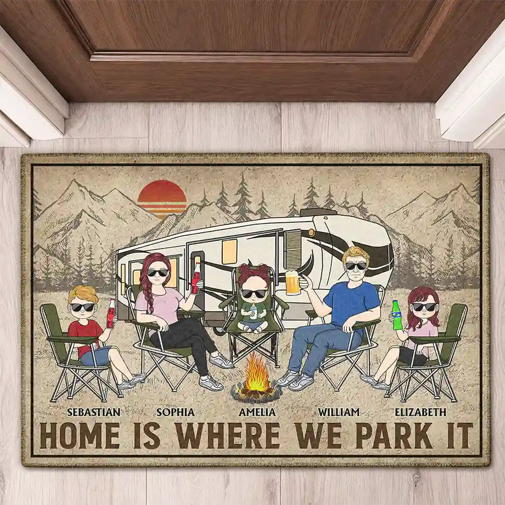 Home Is Where We Park It - Family Gifts For Couples, Husband, Wife, Camping Lovers - Personalized Doormat