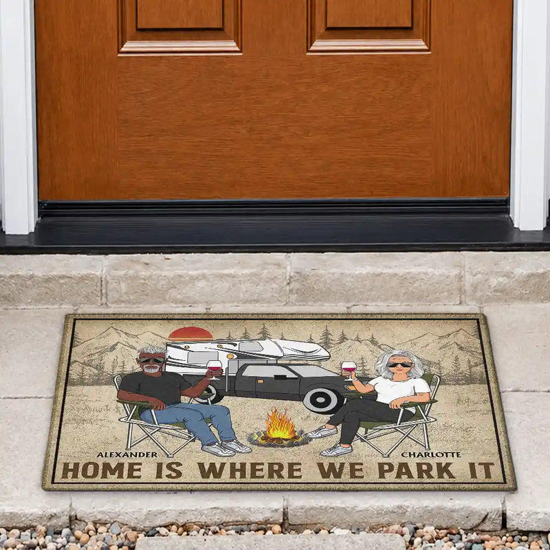 Home Is Where We Park It - Family Gifts For Couples, Husband, Wife, Camping Lovers - Personalized Doormat