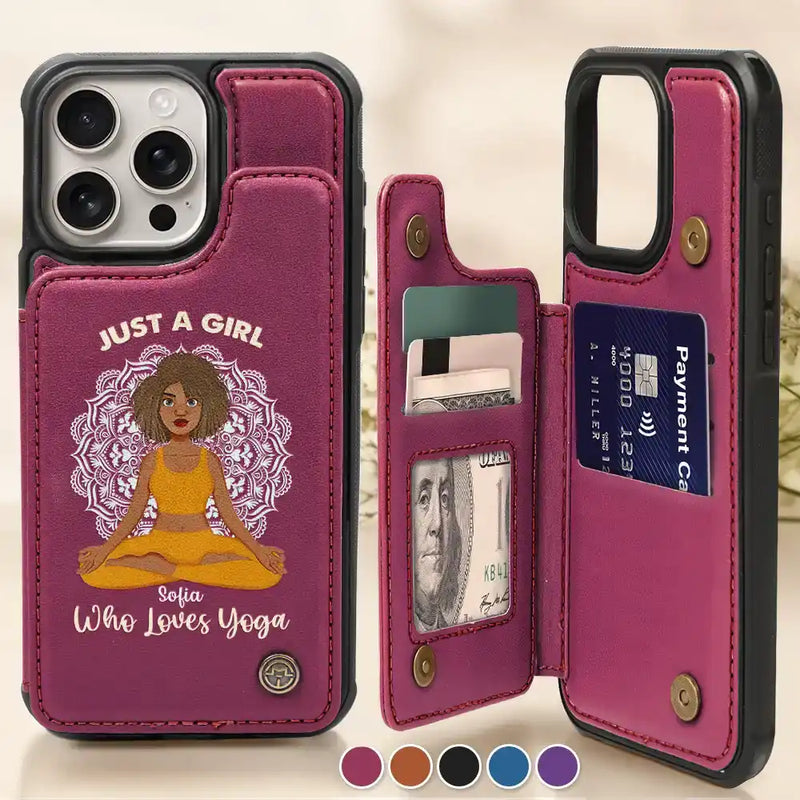 Gift For Girlfriend,Gift For Yourself,Gift For Women,Gift For Bestie - Just A Girl Who Loves Yoga - Personalized Leather Flip Wallet Phone Case