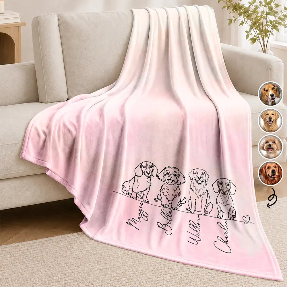 Custom Photo Line Art Dog Pet Lovers Portrait - Personalized Fleece Blanket, Sherpa Blanket