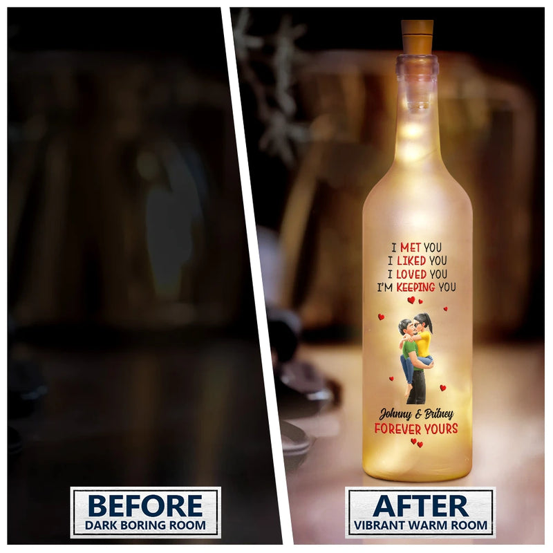 Gift For Couples,Love,Gift For Husband,Gift For Wife,Gift For Boyfriend,Gift For Girlfriend,LGBT - Calendar I Met You Liked You Love You Forever - Personalized Bottle Light