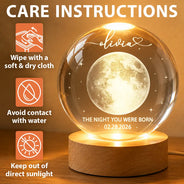 New Mom, New baby, New Dad, Happy - Moon Phase The Night You Were Born - Personalized Crystal Globe Lamp 