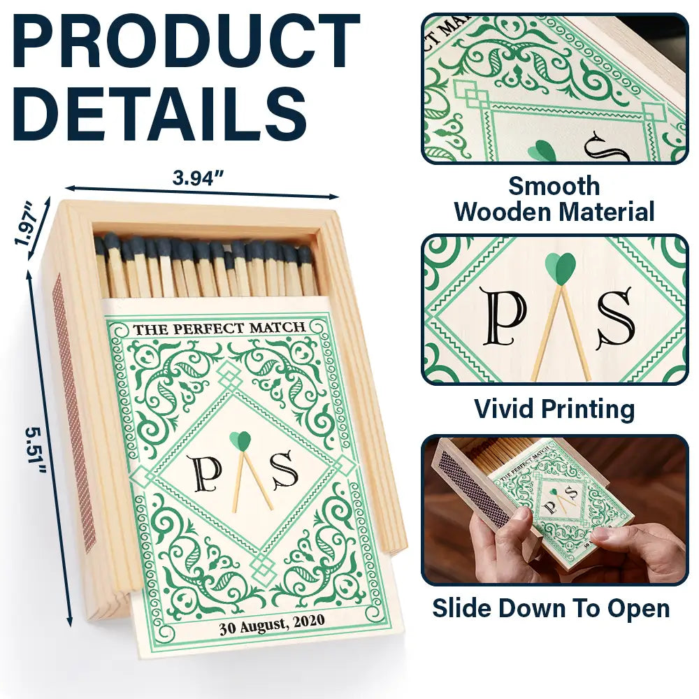 Gift For Couples,Old Couples,LGBT,Love - The Perfect Match - Personalized Wooden Matchbox