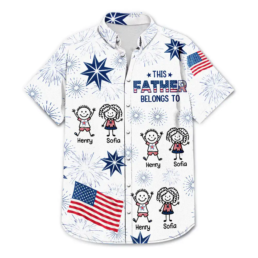 Gift For Husband,Parents,Gift For Yourself,Gift For Men,Gift For Grandpa,Gift For Father,Independence Day,Summer,Icon,Playful - US Flag My Heart Belongs To My Kids - Personalized Hawaiian Shirt