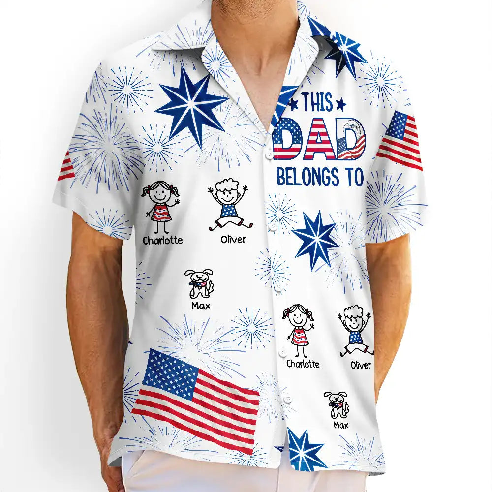 US Flag My Heart Belongs To My Kids - Personalized Hawaiian Shirt
