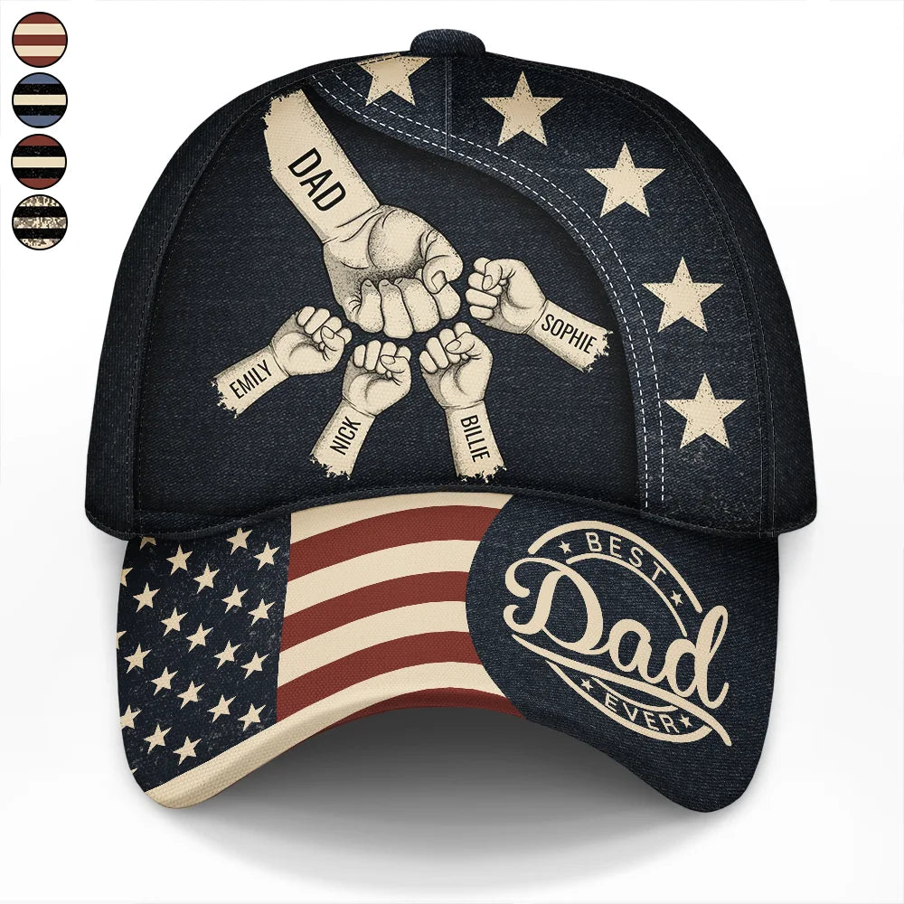 Independence Day,Gift For Men,Gift For Father,Gift For Husband,Gift For Uncle,Gift For Grandpa,Icon,Proud - US Flag Fist Bump Best Dad Grandpa Ever - Personalized Classic Cap
