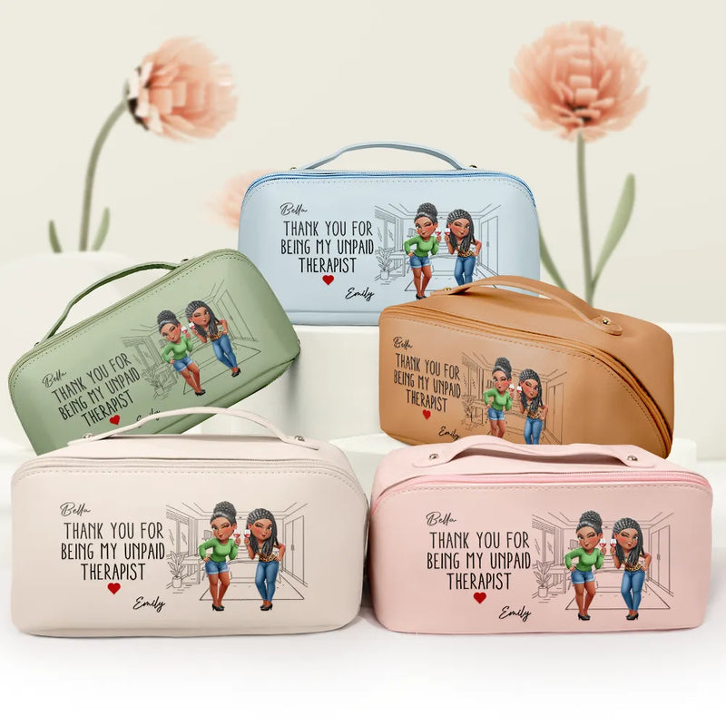 Gift For Bestie,Funny - Unpaid Therapist - Personalized Leather Makeup Bag