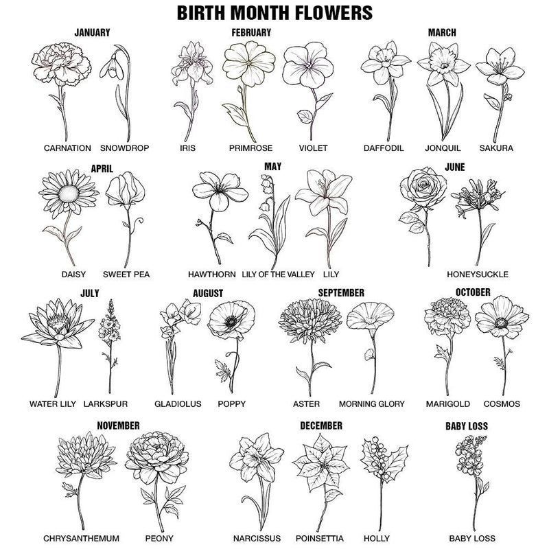 Birth Month Flowers Sketch Bloom Where You're Planted - Personalized Custom Shaped Leather Keychain