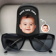 Custom Photo Drive Safe Get Home Daddy, Papa, Husband - Personalized Sunglasses Holder For Car Visor