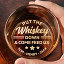 Pet Dad,Dog Dad,Cat Dad - Custom Photo Put The Drink Down And Come Feed Us Funny Pet Dad - Personalized Engraved Whiskey Glass