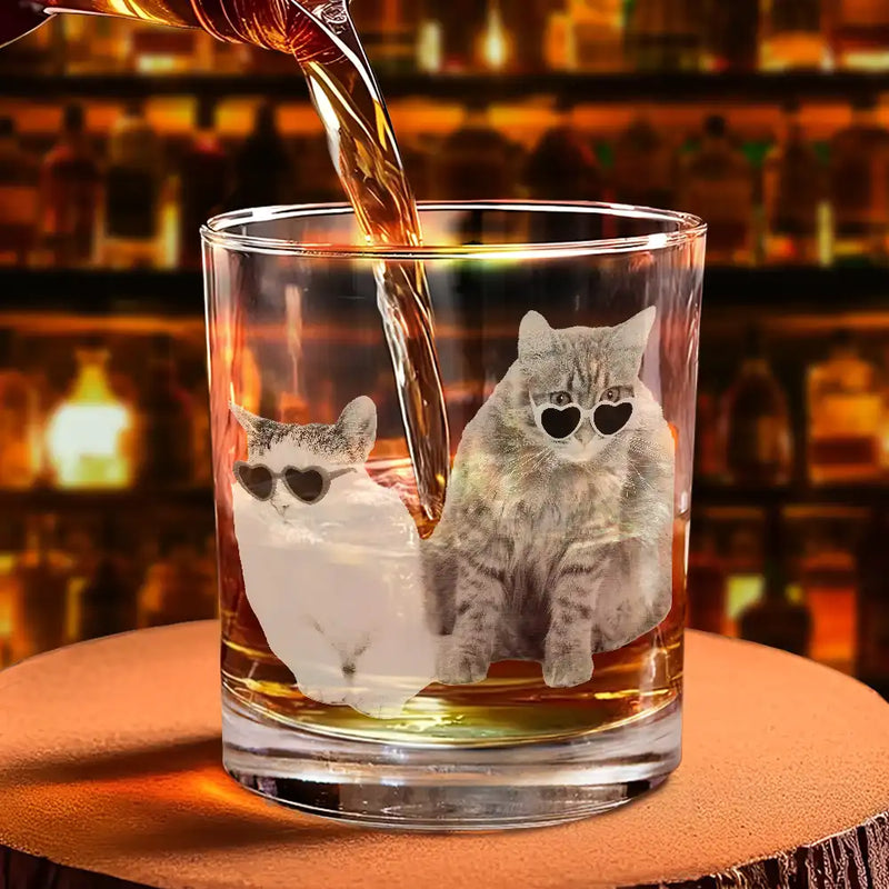 Pet Dad,Dog Dad,Cat Dad - Custom Photo Put The Drink Down And Come Feed Us Funny Pet Dad - Personalized Engraved Whiskey Glass