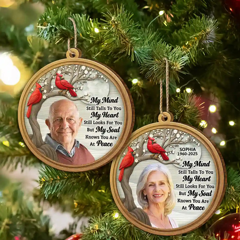 Family,Christmas,Memorial,Sad - Custom Photo My Mind Still Talks to You 3D Effect - Personalized Custom Shaped Wooden Ornament