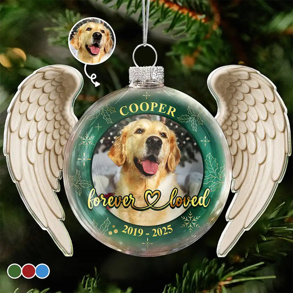 Memorial,Pet Lovers,Custom Photo,Sad,Christmas - Custom Photo Angel Wings Paw Pet Memorial Forever Loved - Personalized Custom Shaped Glass Ornament