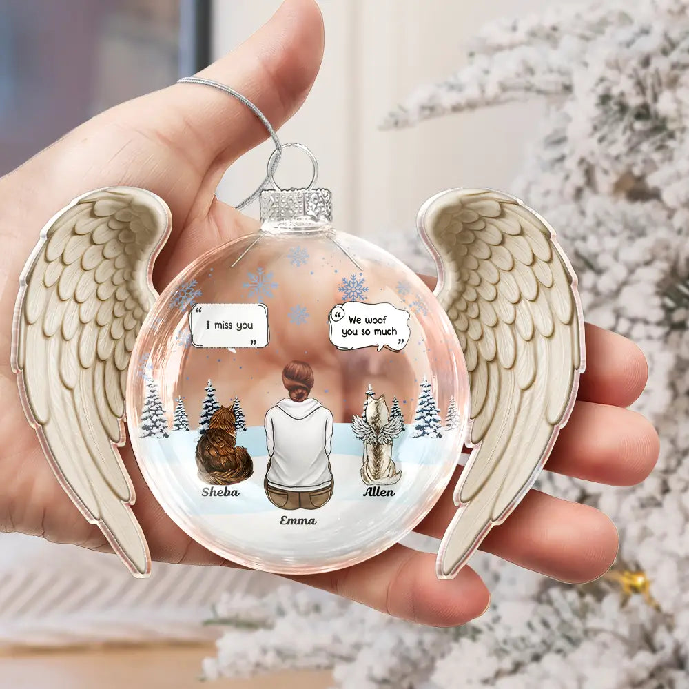 Memorial,Pet Lovers,Christmas,Sad - Angel Wings Heart Pet Memorial I Miss You - Personalized Custom Shaped Glass Ornament