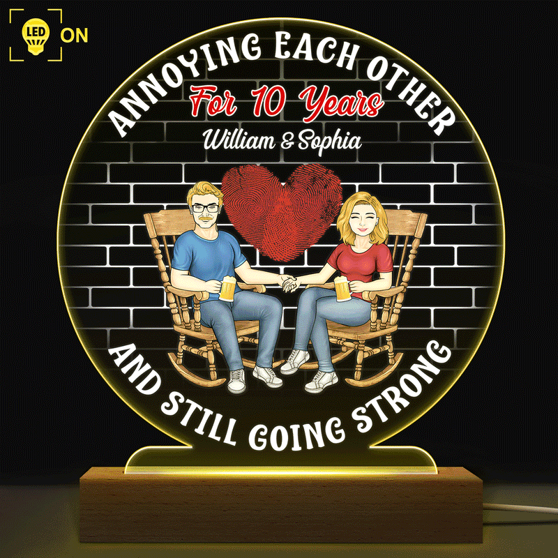Annoying Each Other For Years And Still Going Strong - Anniversary, Birthday Gift For Spouse, Lover, Husband, Wife, Boyfriend, Girlfriend, Couple - Personalized Custom 3D Led Light Wooden Base
