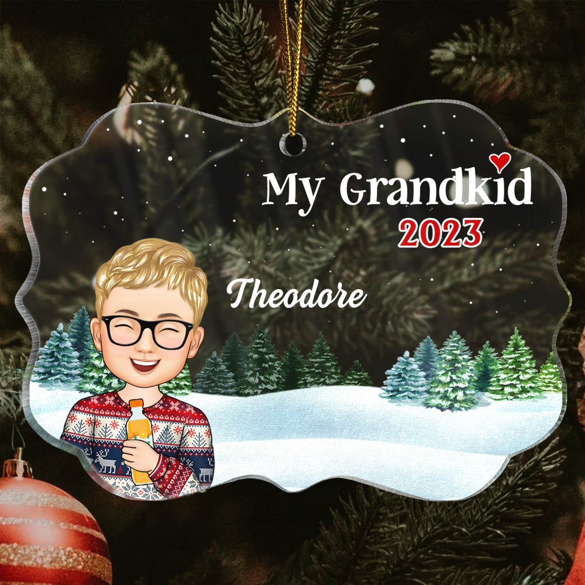 Our Grandkids Children - Christmas Gift For Family, Grandma, Grandpa, Grandparents - Personalized Medallion Acrylic Ornament