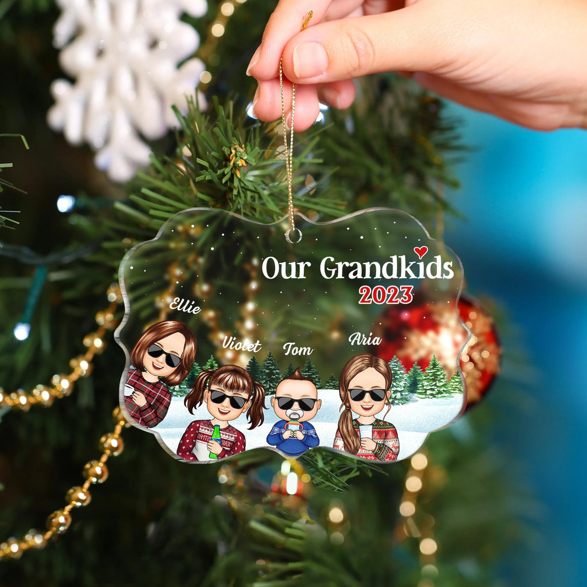 Our Grandkids Children - Christmas Gift For Family, Grandma, Grandpa, Grandparents - Personalized Medallion Acrylic Ornament