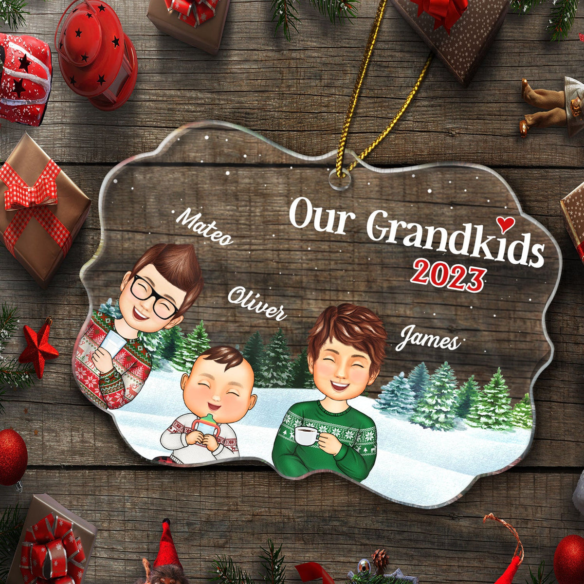 Our Grandkids Children - Christmas Gift For Family, Grandma, Grandpa, Grandparents - Personalized Medallion Acrylic Ornament