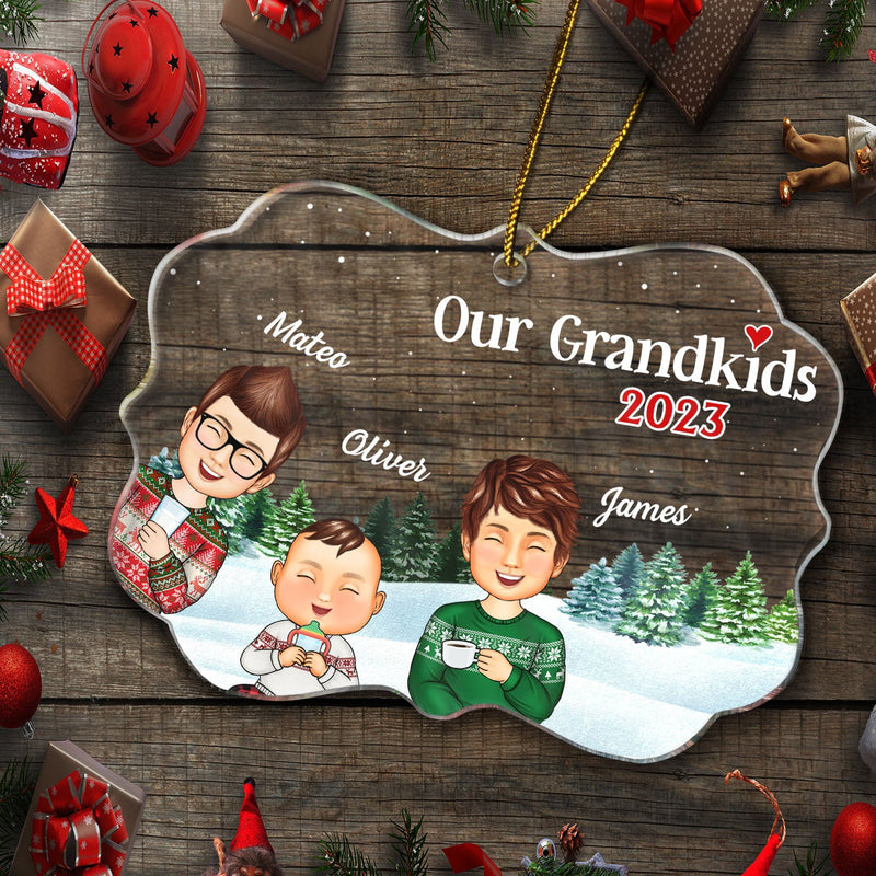 Our Grandkids Children - Christmas Gift For Family, Grandma, Grandpa, Grandparents - Personalized Medallion Acrylic Ornament