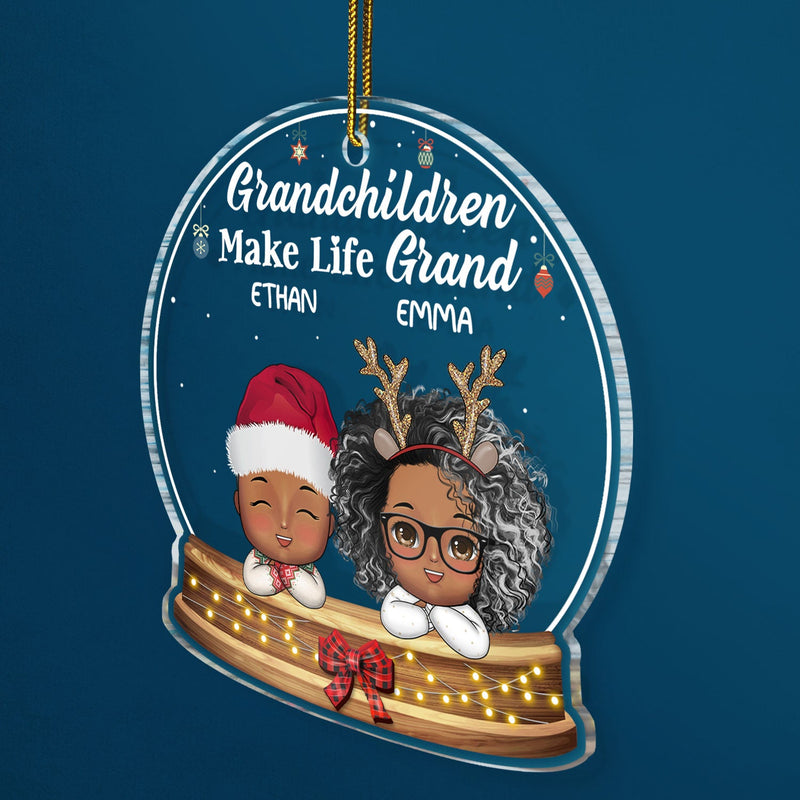 Grandchildren Make Life Grand - Christmas, Loving Gift For Grandpa, Grandma, Grandparents - Personalized Custom Shaped Acrylic Ornament