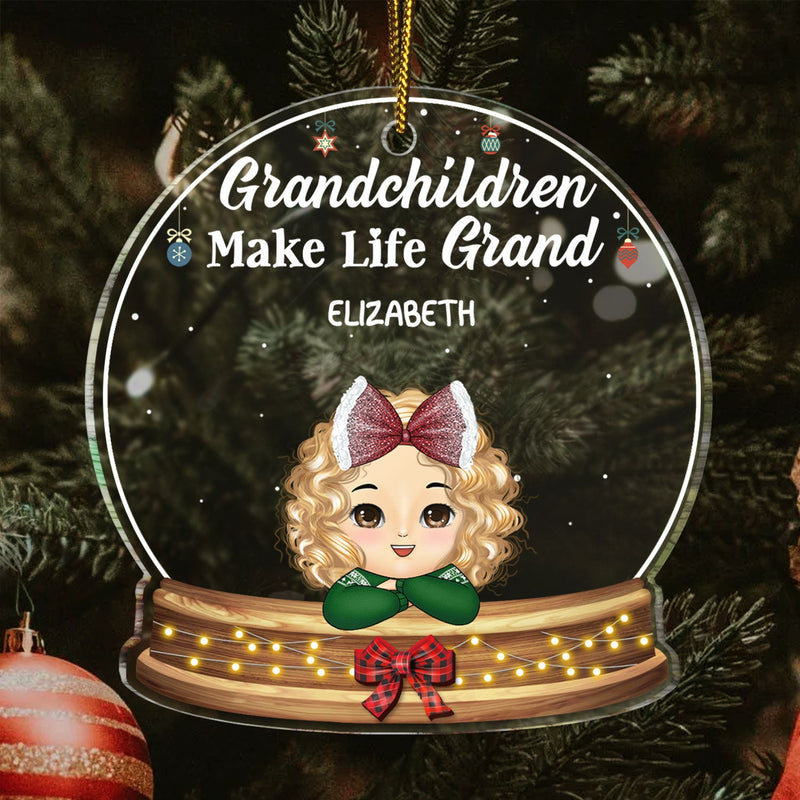 Grandchildren Make Life Grand - Christmas, Loving Gift For Grandpa, Grandma, Grandparents - Personalized Custom Shaped Acrylic Ornament