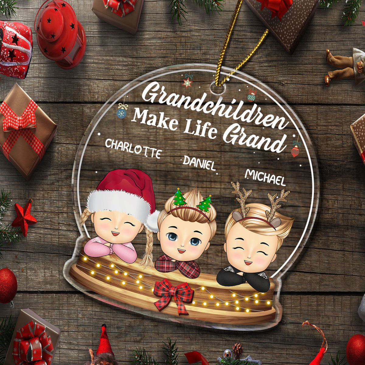 Grandchildren Make Life Grand - Christmas, Loving Gift For Grandpa, Grandma, Grandparents - Personalized Custom Shaped Acrylic Ornament