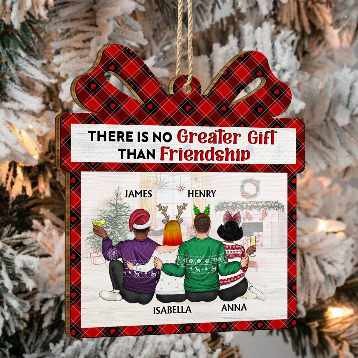 No Greater Gift Than Friendship - Christmas Gifts For Besties, Best Friends - Personalized Custom Shaped Wooden Ornament