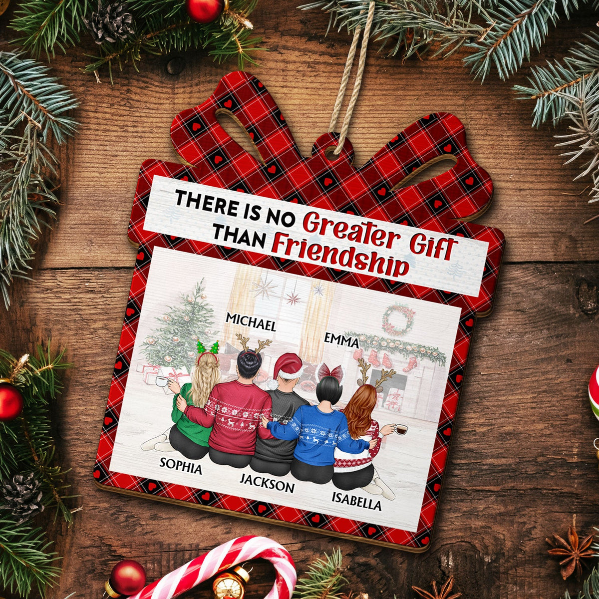 No Greater Gift Than Friendship - Christmas Gifts For Besties, Best Friends - Personalized Custom Shaped Wooden Ornament