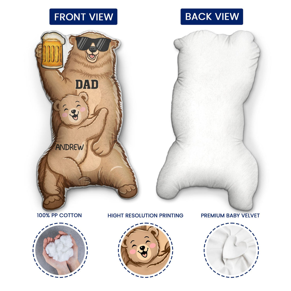 Papa Bear - Gift For Fathers - Personalized Custom Shaped Pillow