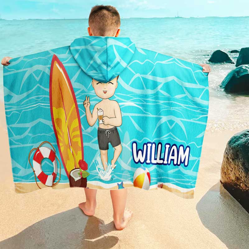 Kids On The Beach Sand Pool - Personalized Hooded Beach Towel