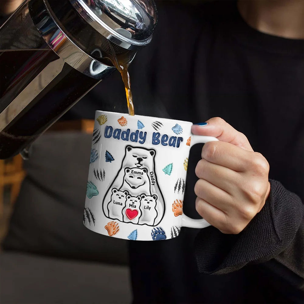 Papa Bear - 3D Inflated Effect Printed Mug, Personalized White Edge-to-Edge Mug