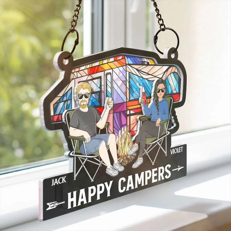 Camping Couple Husband & Wife Camping Partners For Life - Personalized Acrylic Window Hanging Suncatcher