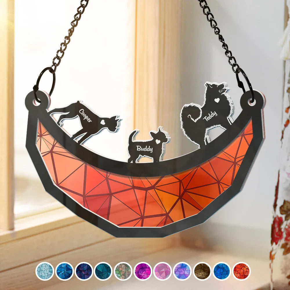 Dog Lover Swinging Moon - Personalized Acrylic Window Hanging Suncatcher